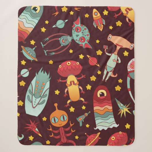 Cartoon aliens vintage seamless pattern. sherpadecke (Vorderseite)