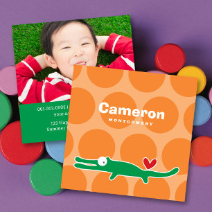 Cartoon-Alligator-Foto-Kid-Profil-Aufrufkarte Quadratische Visitenkarte