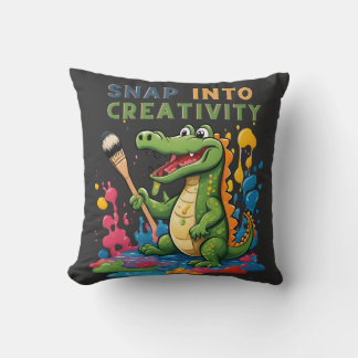 Cartoon alligator painting - snap into creativity kissen