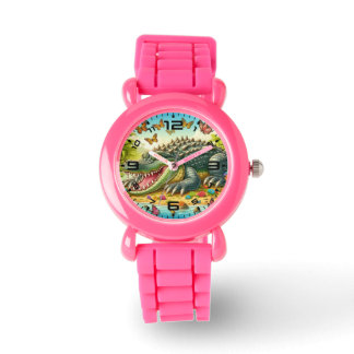 Cartoon Alligator Pink Kids Watch Armbanduhr