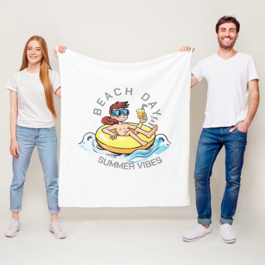 Cartoon am Strand auf aufblasbarem Ring Fleecedecke (Beispiel)