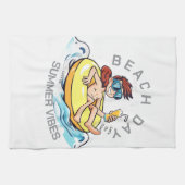 Cartoon am Strand auf aufblasbarem Ring Geschirrtuch (Horizontal)