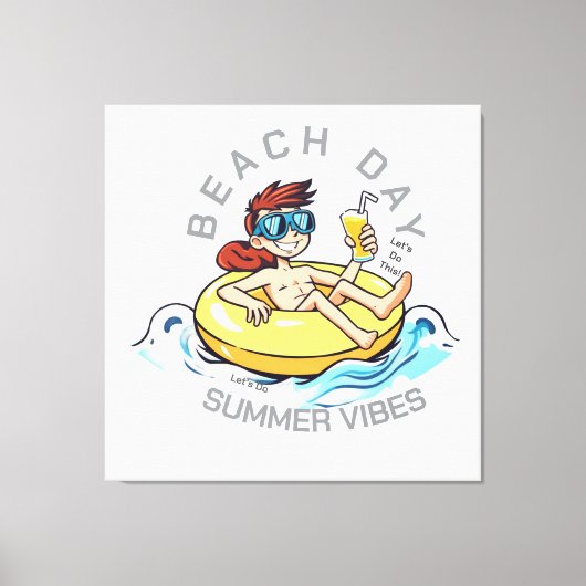 Cartoon am Strand auf aufblasbarem Ring Leinwanddruck (Vorderseite)