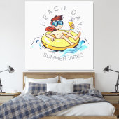 Cartoon am Strand auf aufblasbarem Ring Leinwanddruck (Insitu (Schlafzimmer))