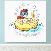 Cartoon am Strand auf aufblasbarem Ring Leinwanddruck (Insitu (Holzboden))