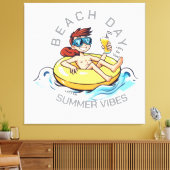 Cartoon am Strand auf aufblasbarem Ring Leinwanddruck (Insitu (Wohnzimmer))