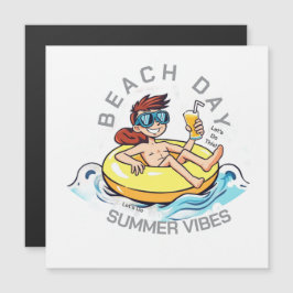 Cartoon am Strand auf aufblasbarem Ring Magnetkarte