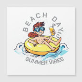 Cartoon am Strand auf aufblasbarem Ring Magnetkarte (Vorderseite)
