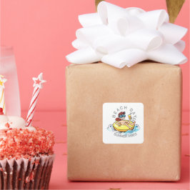 Cartoon am Strand auf aufblasbarem Ring Quadratischer Aufkleber