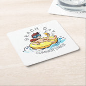 Cartoon am Strand auf aufblasbarem Ring Rechteckiger Pappuntersetzer (angewinkelt)