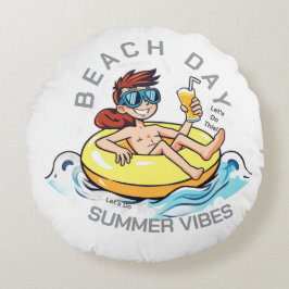 Cartoon am Strand auf aufblasbarem Ring Rundes Kissen