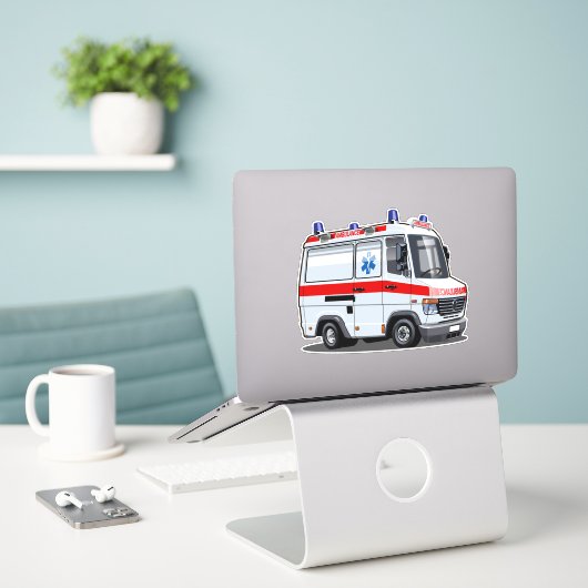 Cartoon Ambulance Car Aufkleber (Laptop auf Schreibtisch)