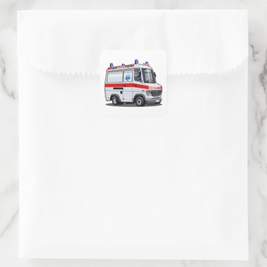 Cartoon Ambulance Car Quadratischer Aufkleber (Tasche)