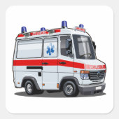 Cartoon Ambulance Car Quadratischer Aufkleber (Vorderseite)