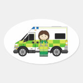 Cartoon Ambulance und EMT Ovaler Aufkleber (Vorderseite)