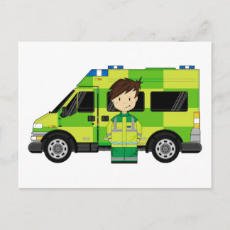 Cartoon Ambulance und EMT Postkarte
