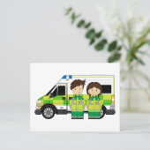 Cartoon Ambulance und EMTs Postkarte (Stehend Vorderseite)