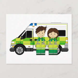 Cartoon Ambulance und EMTs Postkarte