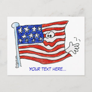 Cartoon American Flag Wave Postkarten