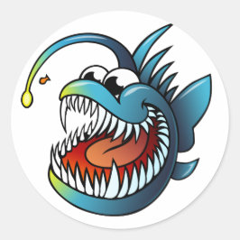 Cartoon Angler Fish Runder Aufkleber