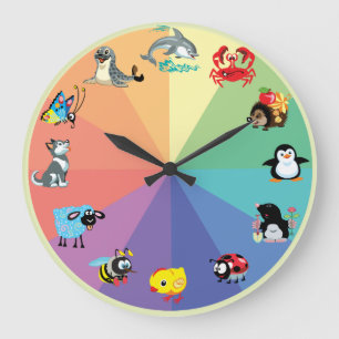 Cartoon animals for kids große wanduhr