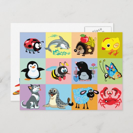 Cartoon animals for kids postkarte (Vorne/Hinten)