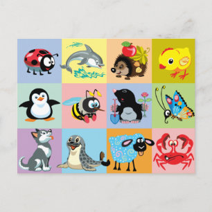 Cartoon animals for kids postkarte