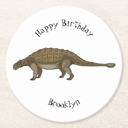 Cartoon Ankylosaurus Runder Pappuntersetzer (Vorderseite)