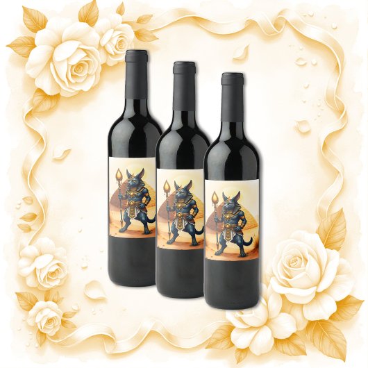 Cartoon Anubis - Ägyptischer Gott des Nachlebens Weinetikett