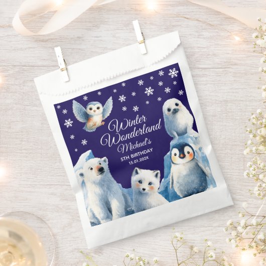 Cartoon Arktische Tiere Blue Winter Kids's Geburts Geschenktütchen (Ausgeschnitten)