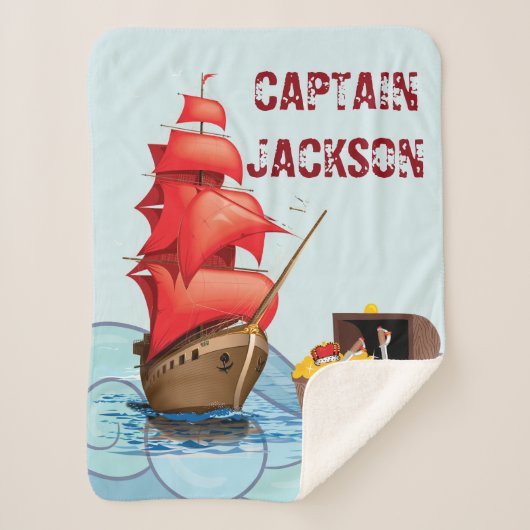 Cartoon Art Pirate Boat Streifen Sherpadecke (Vorderseite)