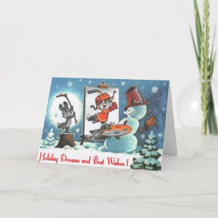 Cartoon Artist Snowman Custom Greetings Card Feiertagskarte