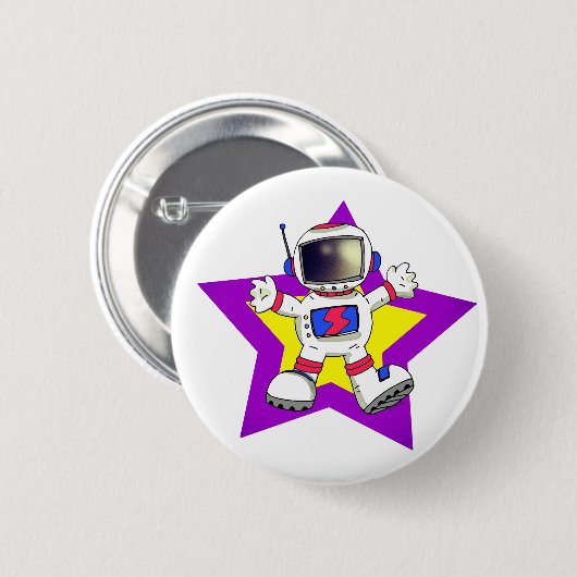 Cartoon Astronaut in Star Design Button (Vorne & Hinten)