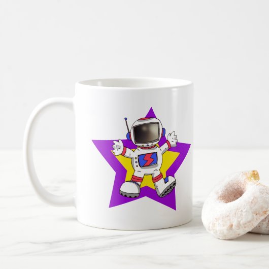 Cartoon Astronaut in Star Design Kaffeetasse (Mit Donut)