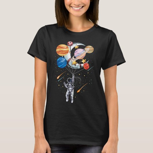 Cartoon Astronauten Raumballon-Planeten T-Shirt (Vorderseite)