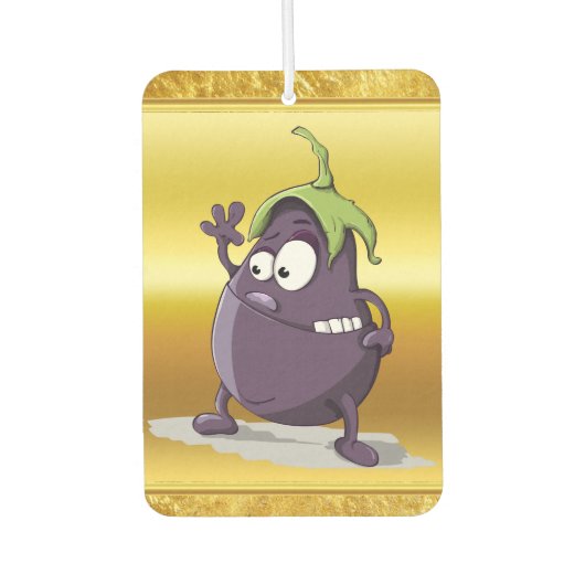 Cartoon Aubergine mit großen Augen grünes Haar 2 Autolufterfrischer (Vorderseite)