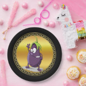 Cartoon Aubergine mit großen Augen grünes Haar 2 Pappteller (Party)