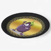 Cartoon Aubergine mit großen Augen grünes Haar 2 Pappteller (Schrägansicht)