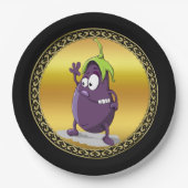 Cartoon Aubergine mit großen Augen grünes Haar 2 Pappteller (Vorderseite)