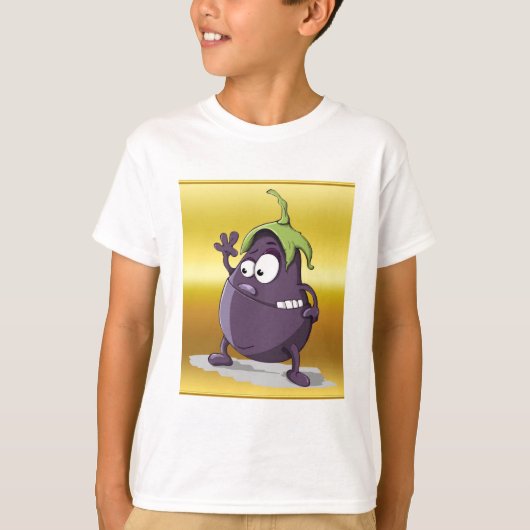 Cartoon Aubergine mit großen Augen grünes Haar 2 T-Shirt (Vorderseite)