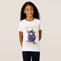 Cartoon Aubergine mit großen Augen, grünes Haar