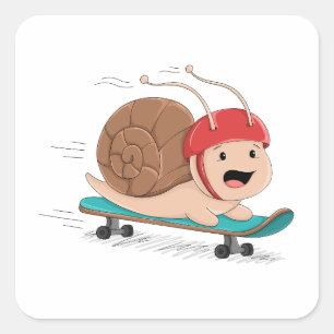 Cartoon-Aufkleber Schnecke beim Skateboardfahren Quadratischer Aufkleber