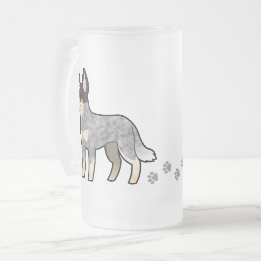 Cartoon-australischer Viehhund/Kelpie Mattglas Bierglas (Vorderseite Links)