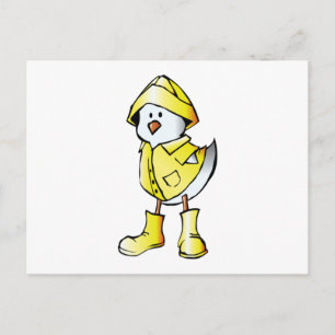 Cartoon Baby Chick mit einem Raincoat Postkarte