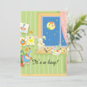 Cartoon Baby Duschkarte Einladung (Stehend Vorderseite)