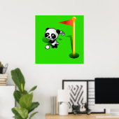 Cartoon Baby Panda Bear Golfing on Green Poster (Heimbüro)