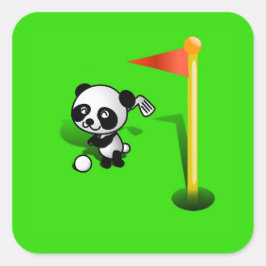 Cartoon Baby Panda Bear Golfing on Green Runder Aufkleber