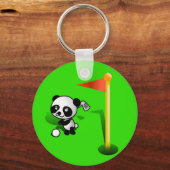 Cartoon Baby Panda Bear Golfing on Green Schlüsselanhänger (Vorderseite)