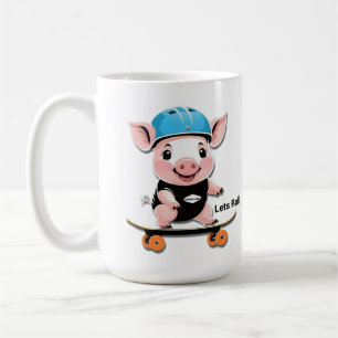 Cartoon Baby Pig Reiten Ein Skateboard Lasse Roll, Kaffeetasse