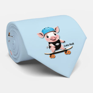 Cartoon Baby Pig Reiten Ein Skateboard Lasse Roll, Krawatte